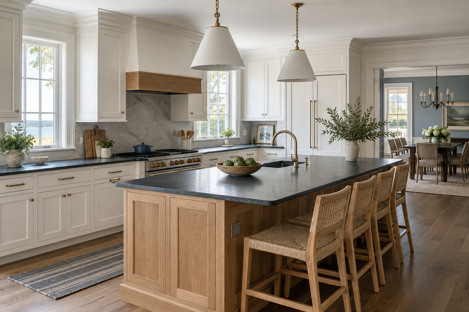 Representative image of a finished kitchen remodel with custom cabinetry and a large island
